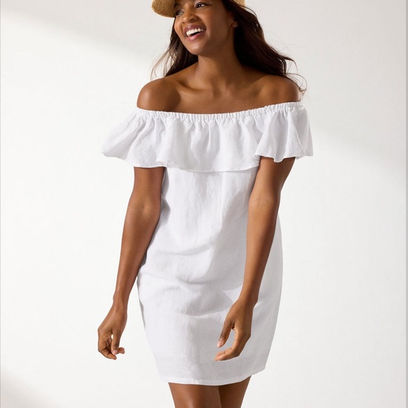 Tommy Bahama St. Lucia Off Shoulder Dress Linen White Sz XL Beachy Coastal - Picture 7 of 16